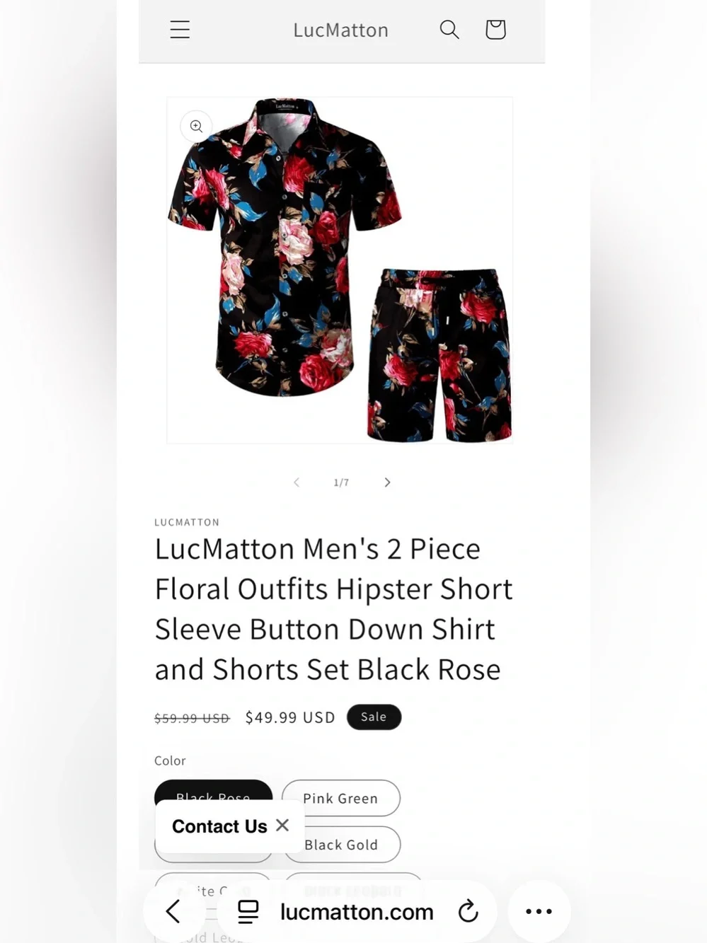 LucMatton Set Black Rose Short Sleeve Button-Down & Shorts